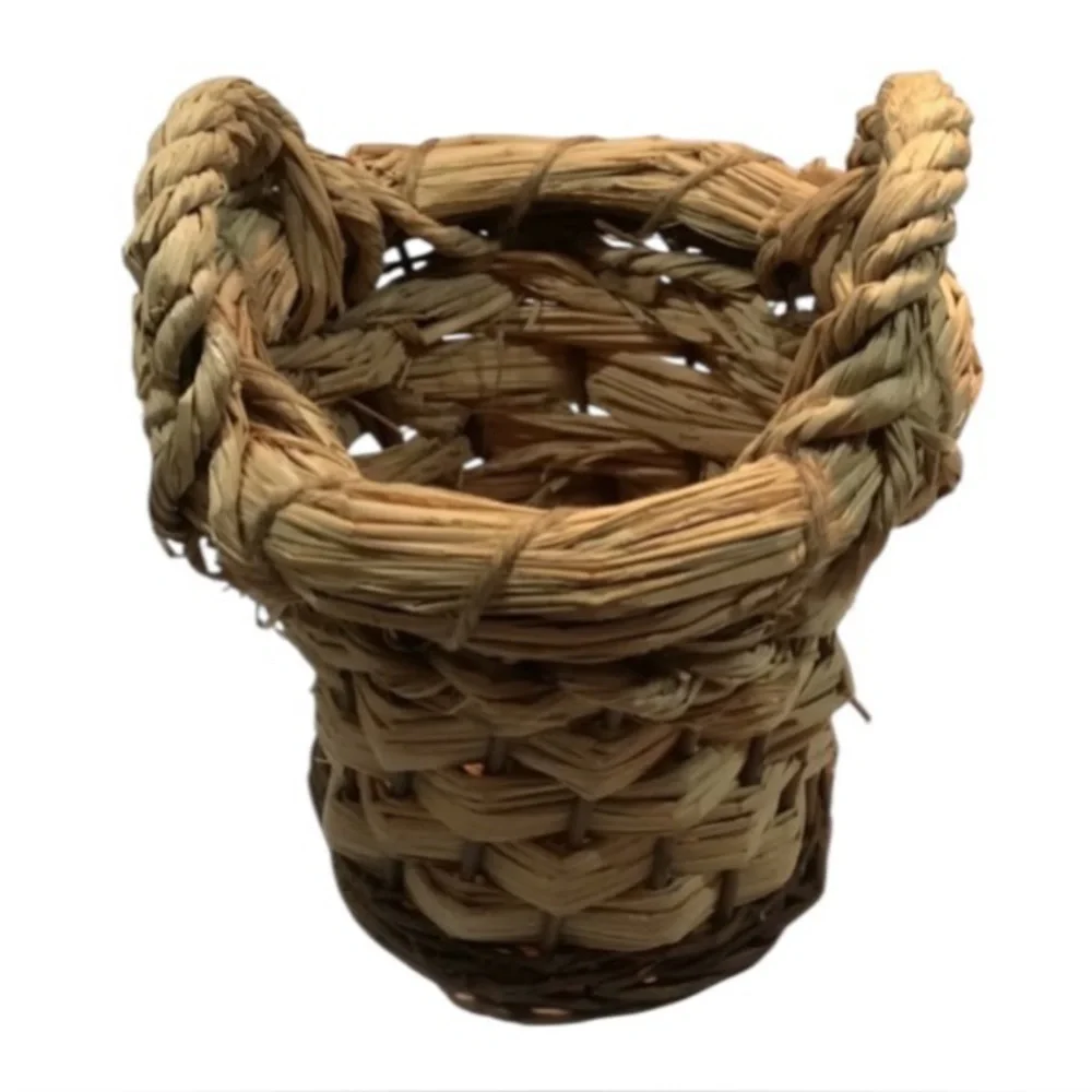 Small Crafted Raffia Woven Basket Storage Decor